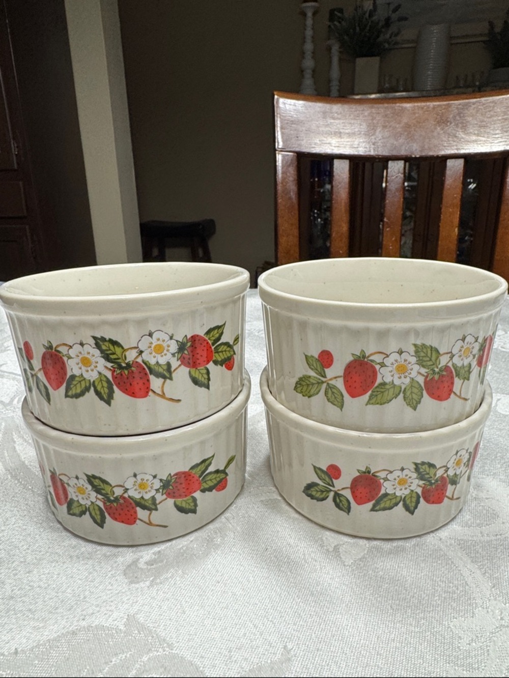 (4) Vtg. 1970’s Sheffield “strawberries N Cream”  stoneware 8 oz. Ramekins